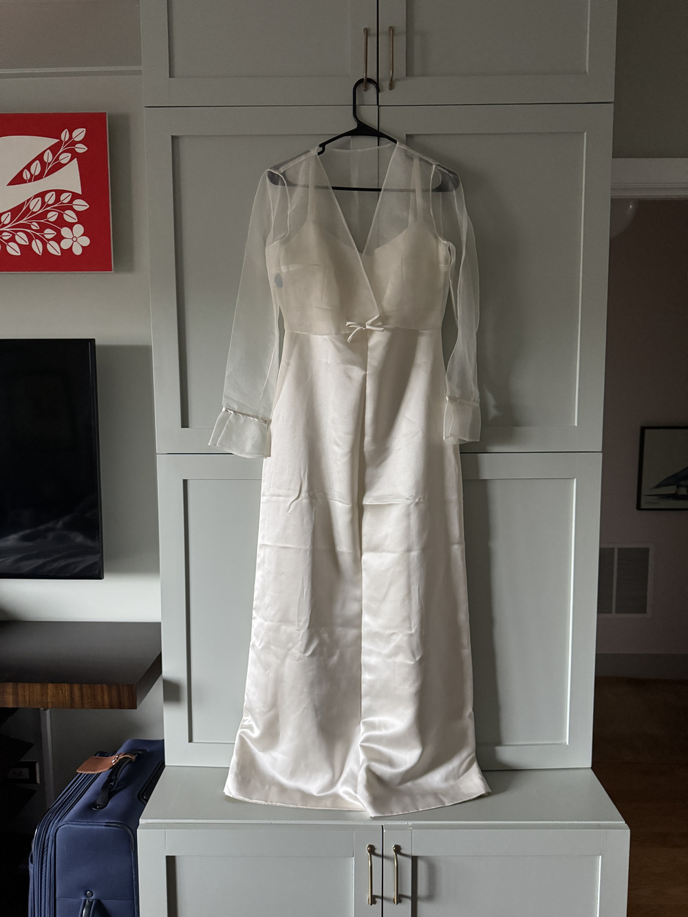 Minuet Ivory Satin Midi Slip Dress Sz S